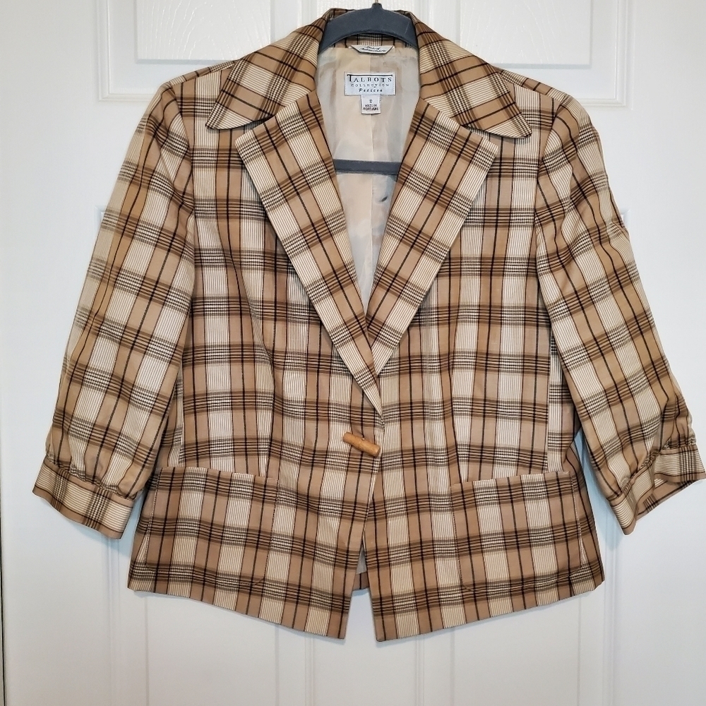 Talbots Plaid Blazer 3/4 sleeve 10P Vintage